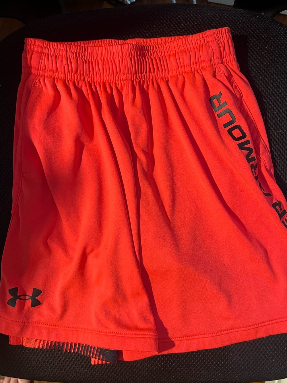 Under Armour Neon Red Kids Athletic Shorts with Side Logo